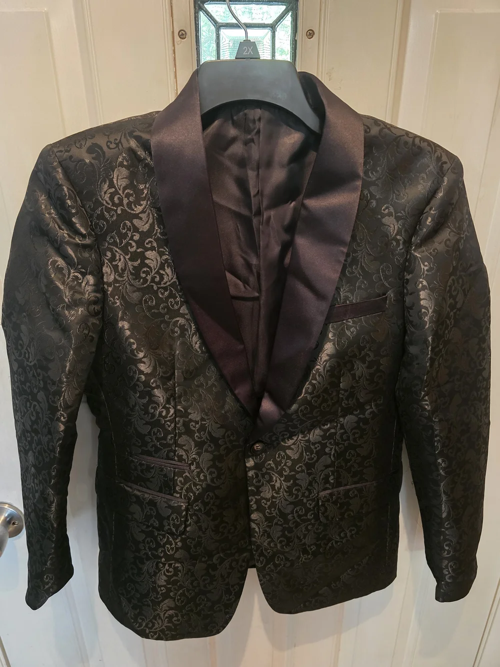 Boys/Mens Black Brocade Dinner Jacket With Pants, XS